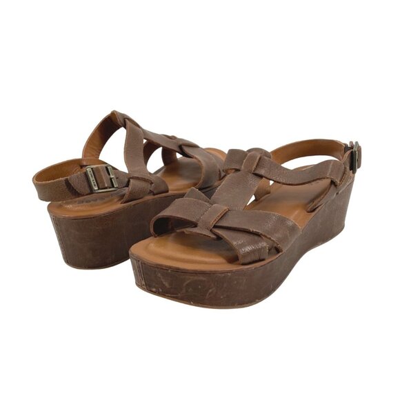 Kork Ease Womens Platform Leather Sandals Size 8 Strappy Cushioned Brown Summer - Picture 1 of 9